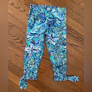 Lily Pulitzer Blue Floral Tie Leg Capri Girls Stretch Pants - Size M (6 - 8)